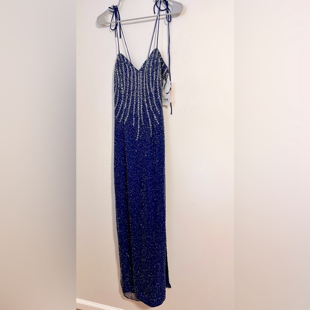 NWT Andretta Donatello SILK vintage beaded embellished navy gown whimisoth